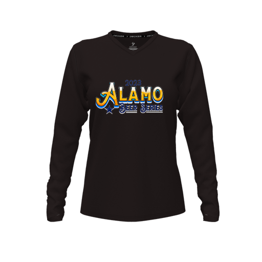 [CUS-DFW-TEES-CMF-VNK-LSL-BLK-FYXS-LOGO2] Decker Comfort T-Shirt (Female Youth XS, Black, V Neck, Logo 2, Long Sleeve)