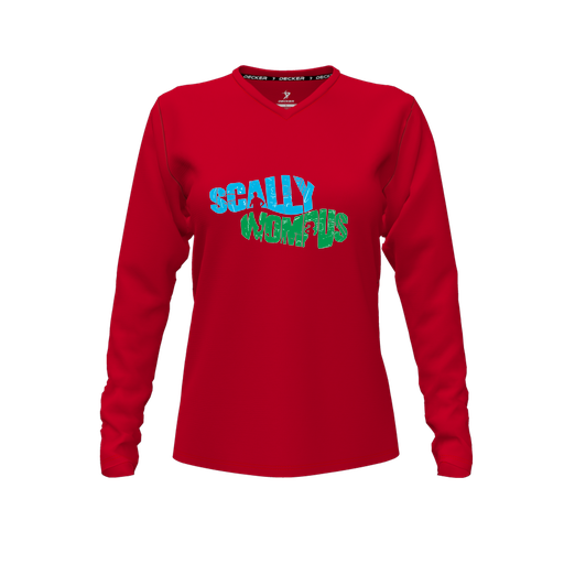 [CUS-DFW-TEES-CMF-VNK-LSL-RED-FYXS-LOGO1] Decker Comfort T-Shirt (Female Youth XS, Red, V Neck, Logo 1, Long Sleeve)