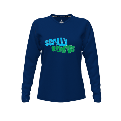 [FTLVPTNV-FYXS-LOGO1] Decker Performance T-Shirt (Female Youth XS, Navy, V Neck, Logo 1, Long Sleeve)