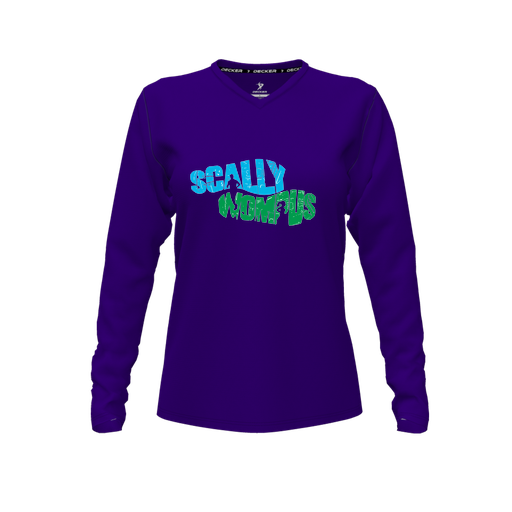 [CUS-DFW-TEES-PER-VNK-LSL-PUR-FYXS-LOGO1] Decker Performance T-Shirt (Female Youth XS, Purple, V Neck, Logo 1, Long Sleeve)